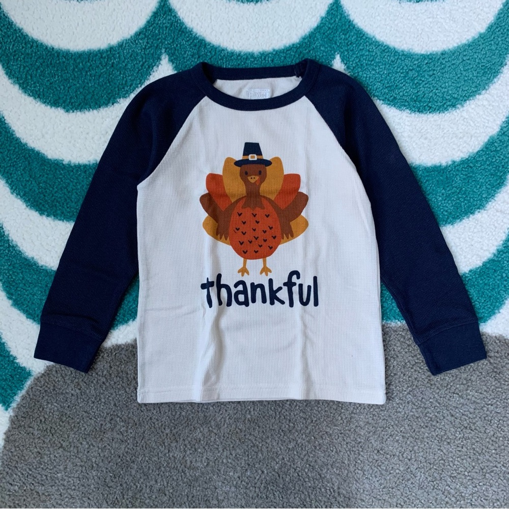 The Children’s Place Thanksgiving Thermal Tee (Cream/Navy/Pumpkin) Size 5T